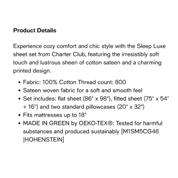 new Charter Club Sleep Luxe 800 TC 100% Cotton FULL Sheet Set - Pebble Pattern - Picture 7 of 11